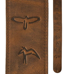 PRS 2.5 Inch Leather Birds Guitar Strap, Distressed Brown
