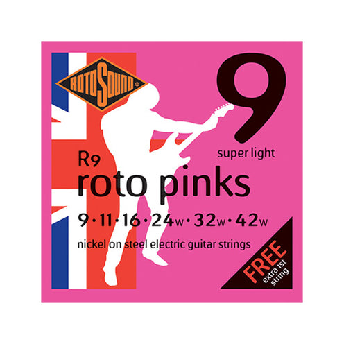 Rotosound R9 Roto Pinks Electric Guitar Strings Set, Super Light, 9-42